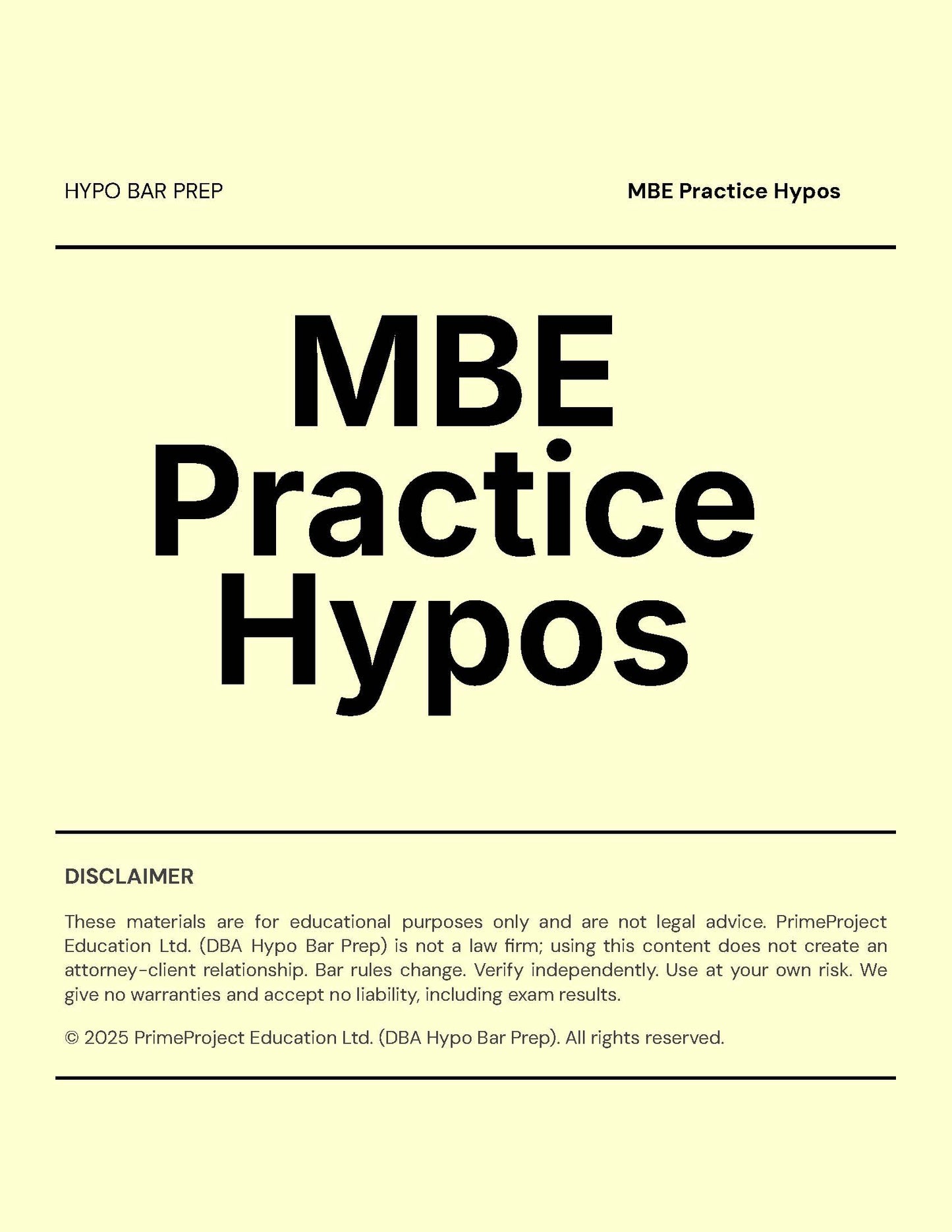 All MBE Subjects (Bundle) - MBE Practice Hypos